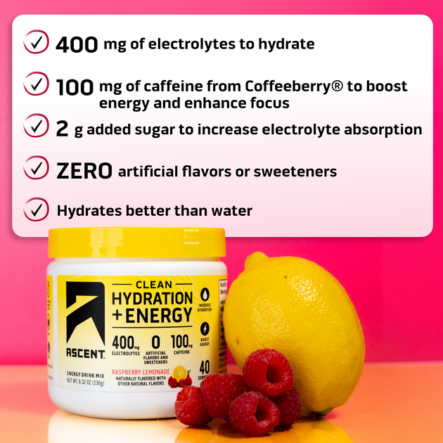 SUPER WAVE HYBRID ダイエット、筋トレグッズ Raspberry Lemonade Clean Hydration + Energy | Ascent Protein