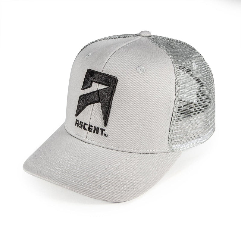 ascent protein powder trucker hat in light grey