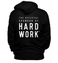 black hoodie by ascent protein with ascents motto the official sponsor of hard work