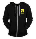 black hoodie with ascent protein logo in yellow
