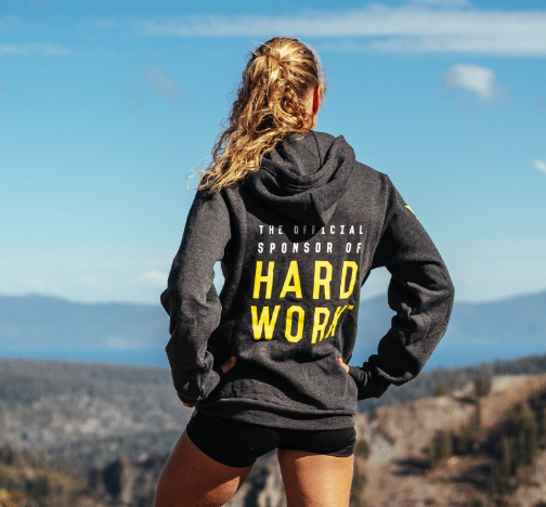 ascent protein powder grey hoodie with ascent's motto the official sponsor of hard work