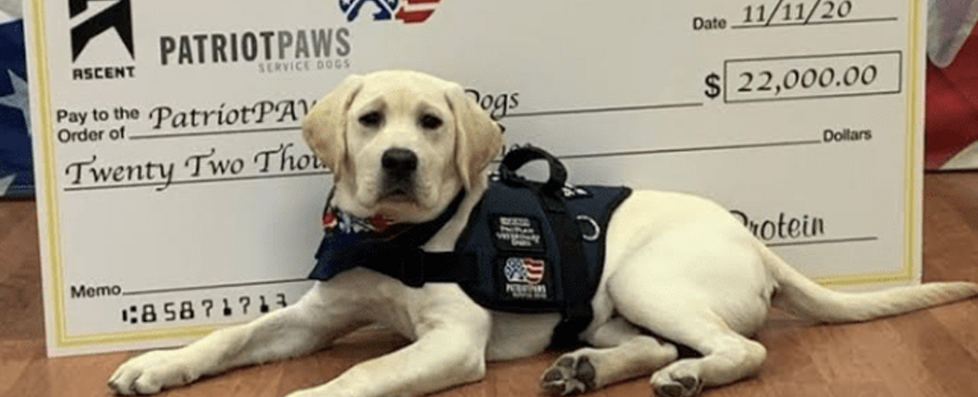 Ascent Protein Donates $22,000 to Patriot PAWS Service Dogs