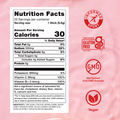 A Nutrition Facts label for a stick of Ascent's Strawberry Lemonade Clean Hydration on a pink background with certification badges including Informed Sport, Certified Gluten Free, non-GMO, and Vegan.