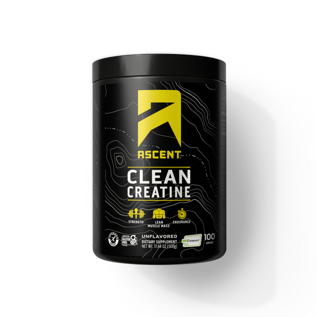 Black container of Ascent Clean Creatine on a white background