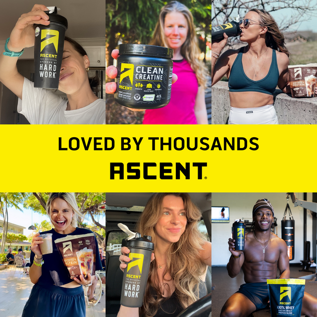 collage of ascent protein consumers holding their favorite protein powder