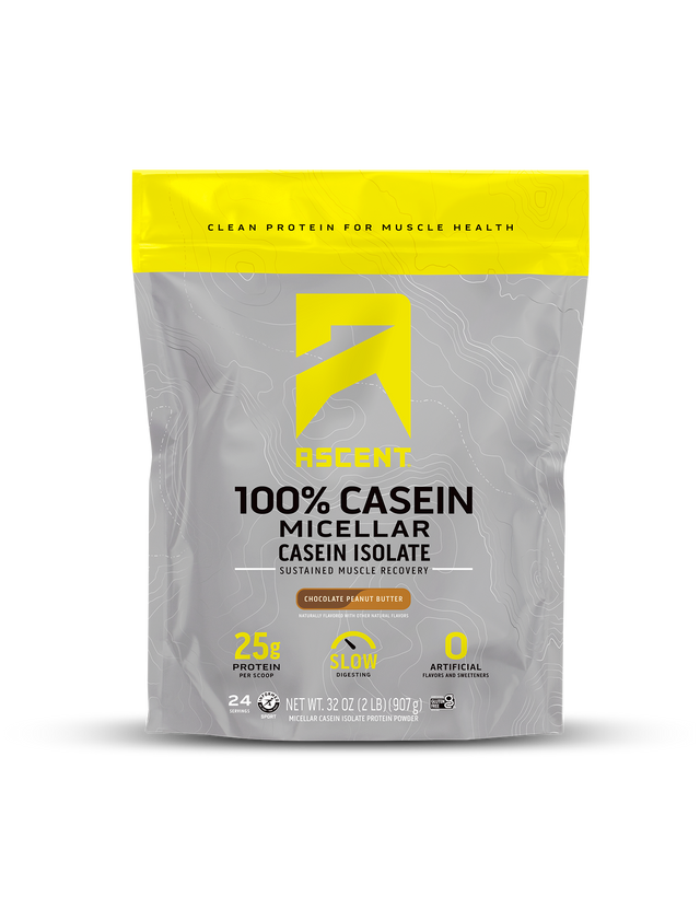 Package of Ascent 100% Casein Micellar Casein Isolate on a white background