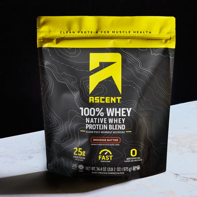 Ascent Brownie Batter When Protein on a black background