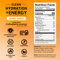 nutrition facts label for clean hydration and energy orange mango flavor