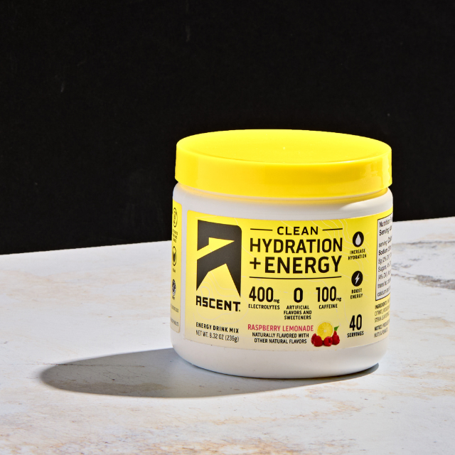 clean hydration plus energy  powder in raspberry lemonade flavor