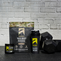 Mocha Cold Brew Protein Powder 1lb bag with a protein powder shaker and a jar of creatine powder from ascent protein