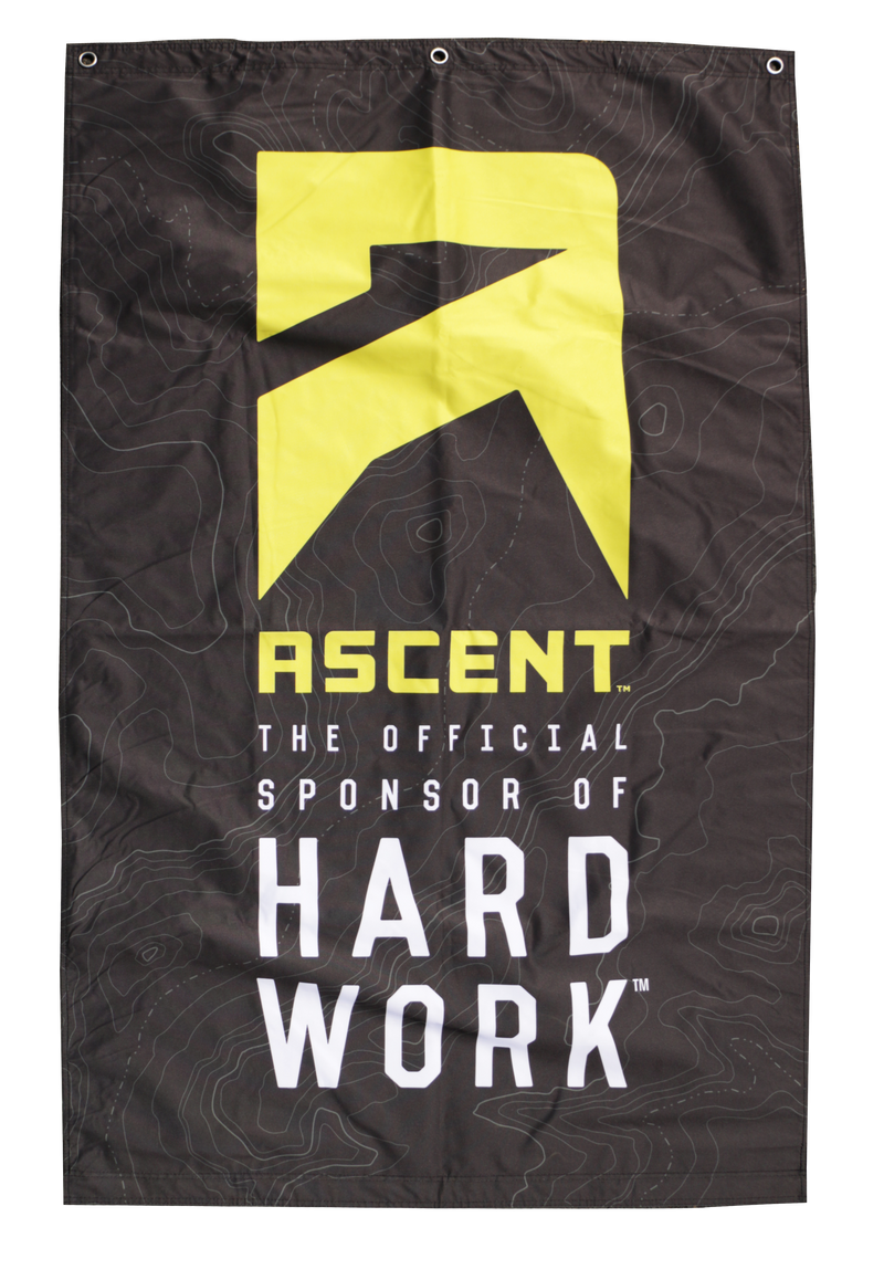 ascent protein powder flag with yellow logo